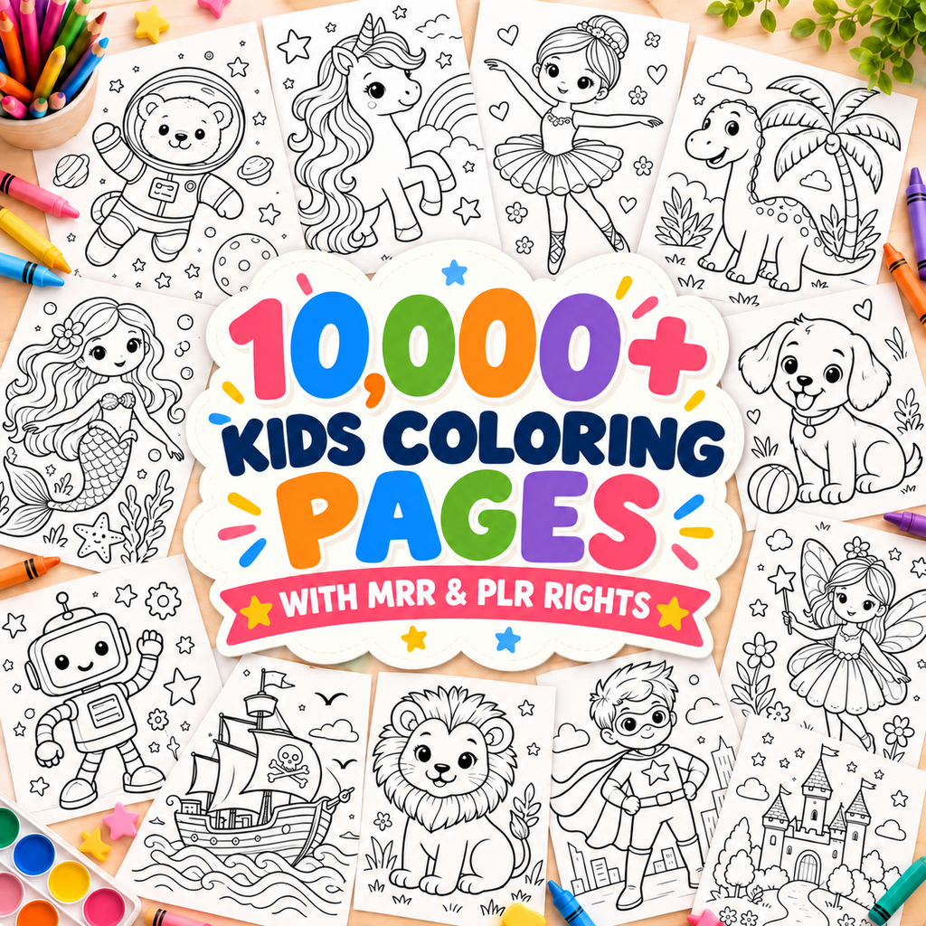 Coloring Pages Bundle, 10000 Printable Designs with PLR and MRR Rights