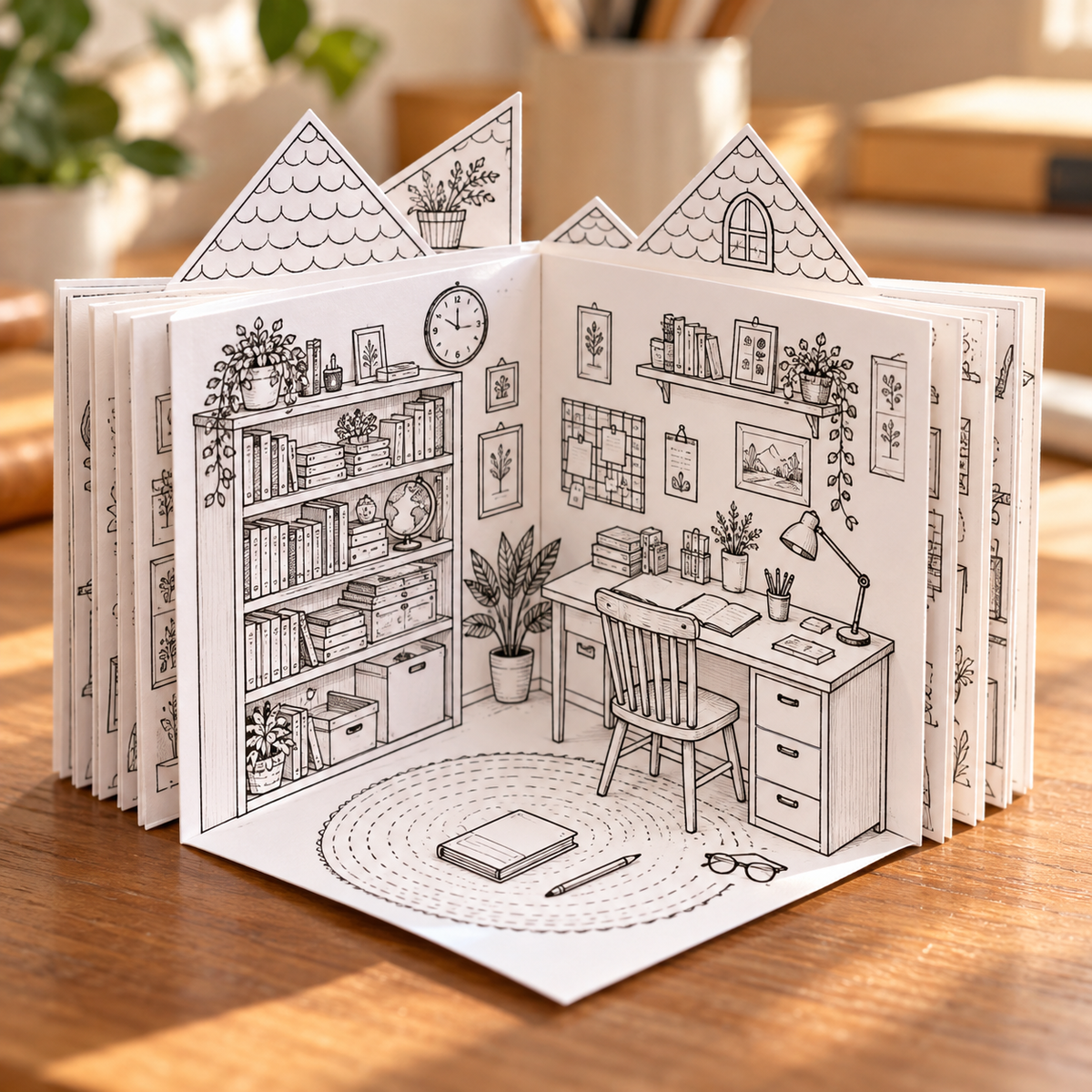 Foldable Paper House Template, 10 Printable Rooms for Coloring and Crafting
