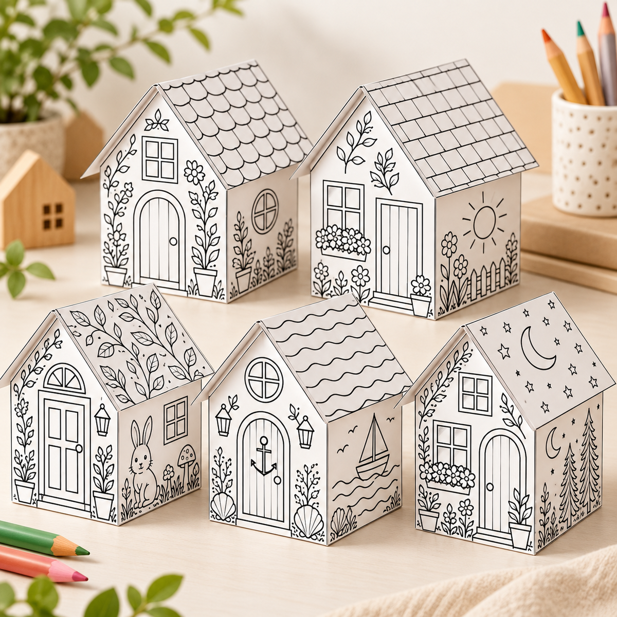 Printable Paper House Templates, 3D Cut and Fold Craft Activity