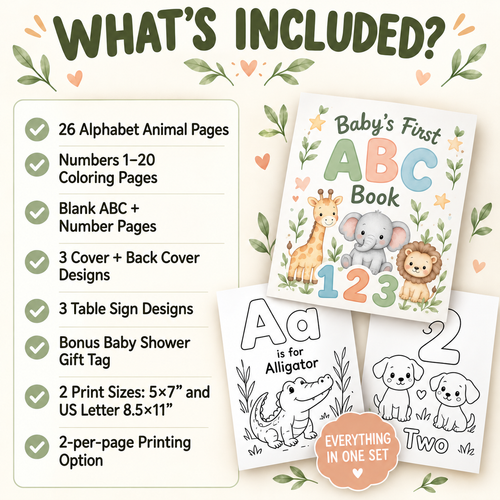 Baby's First ABC Coloring Book, Printable Alphabet and Number Baby Shower Keepsake