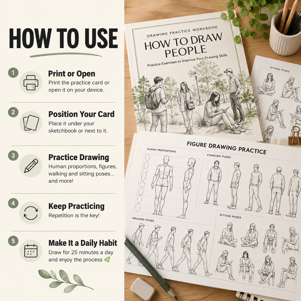 How to Draw People Workbook, Printable Figure Sketching Exercises for Beginners