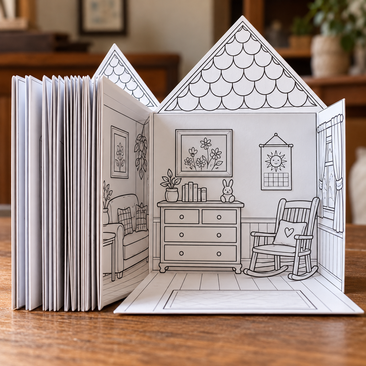 Foldable Paper House Template, 10 Printable Rooms for Coloring and Crafting
