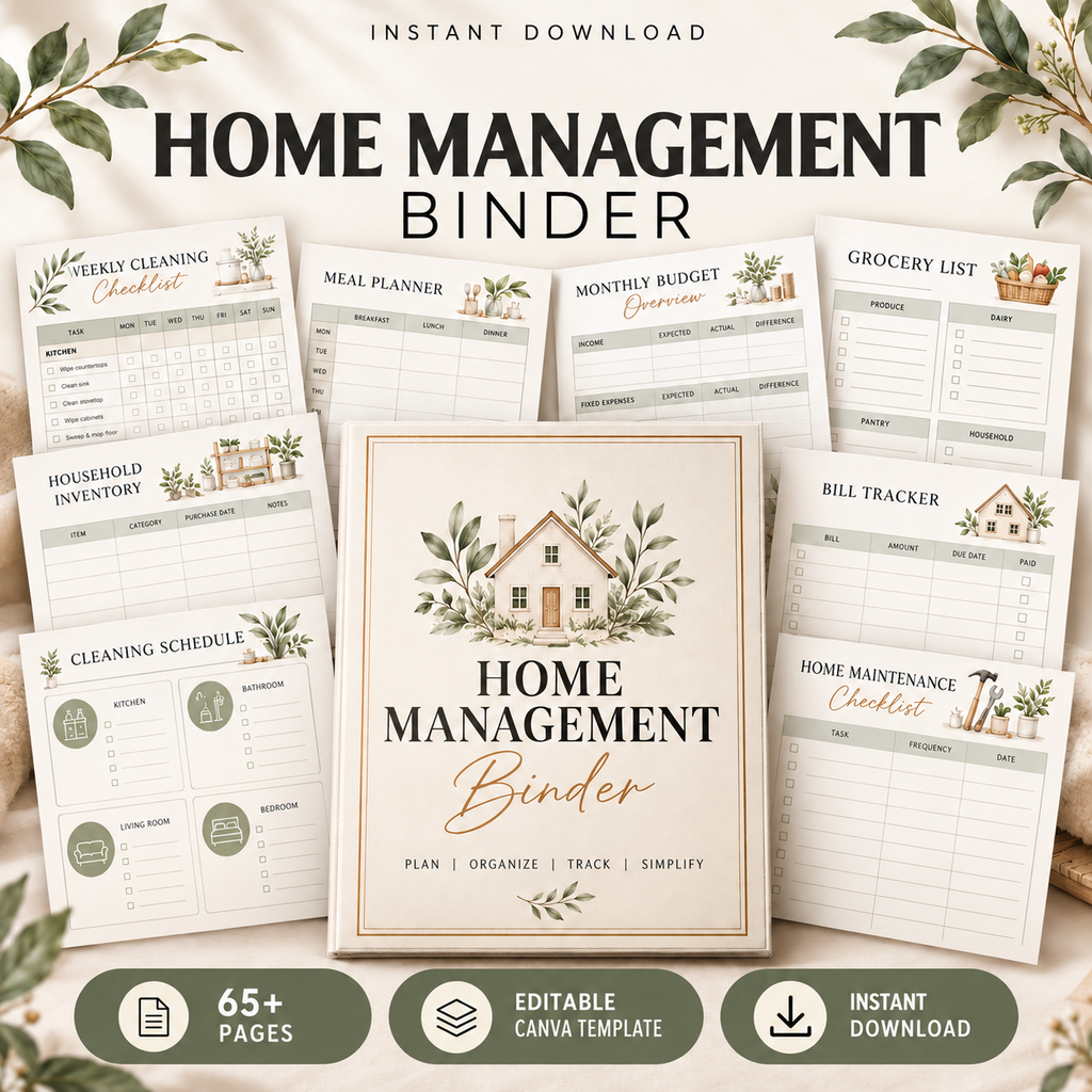 Home Management Binder, Editable ADHD Household Planner with Resell Rights