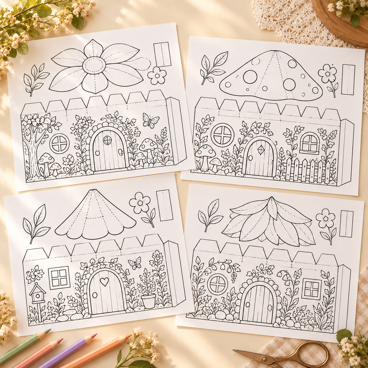Printable Fairy House Craft, Coloring and Cut and Paste Activity for Kids