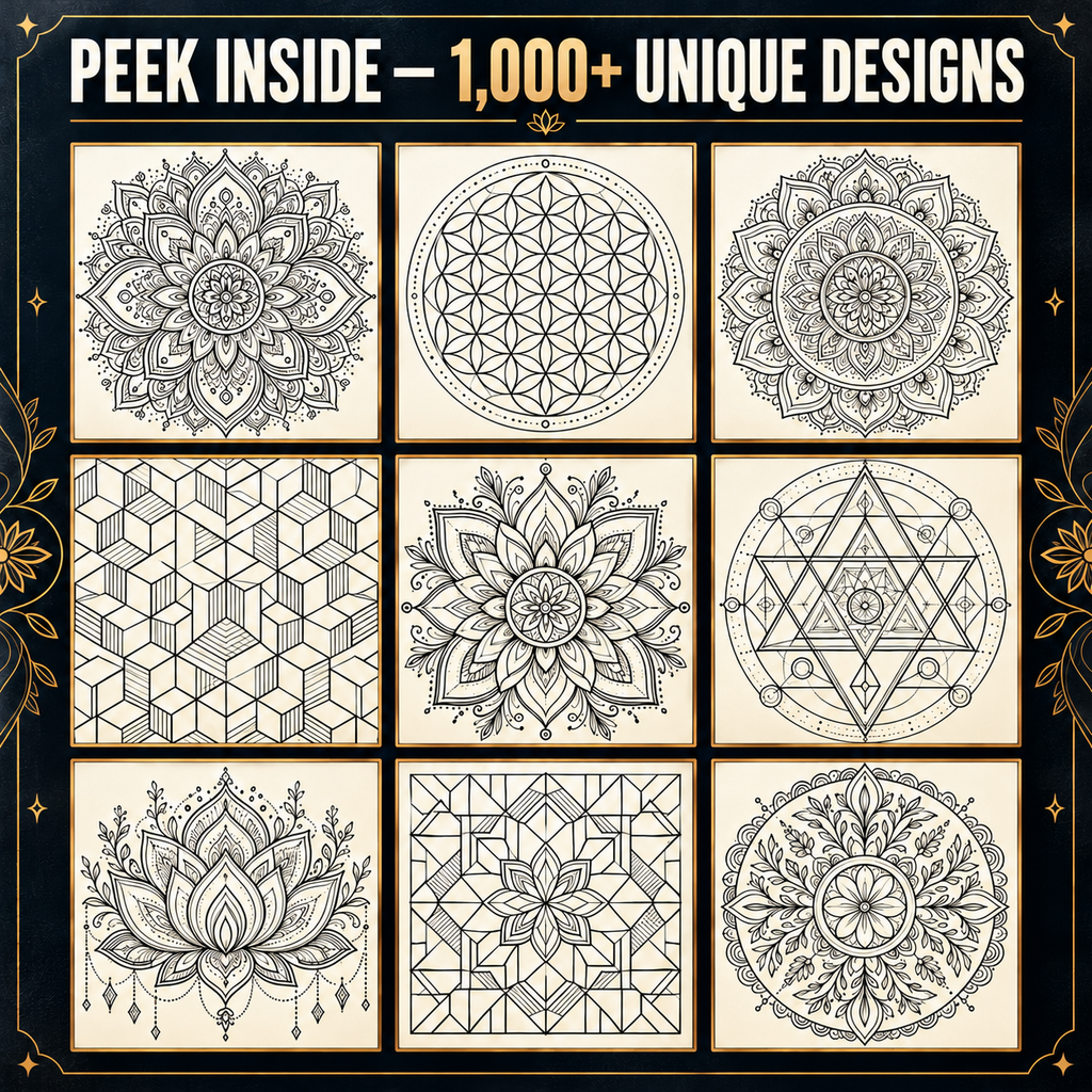 Mandala Coloring Pages, 1000 Printable Geometric Designs for Adult Stress Relief