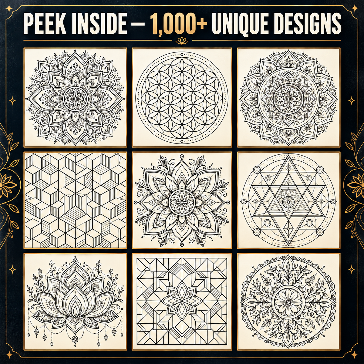 Mandala Coloring Pages, 1000 Printable Geometric Designs for Adult Stress Relief
