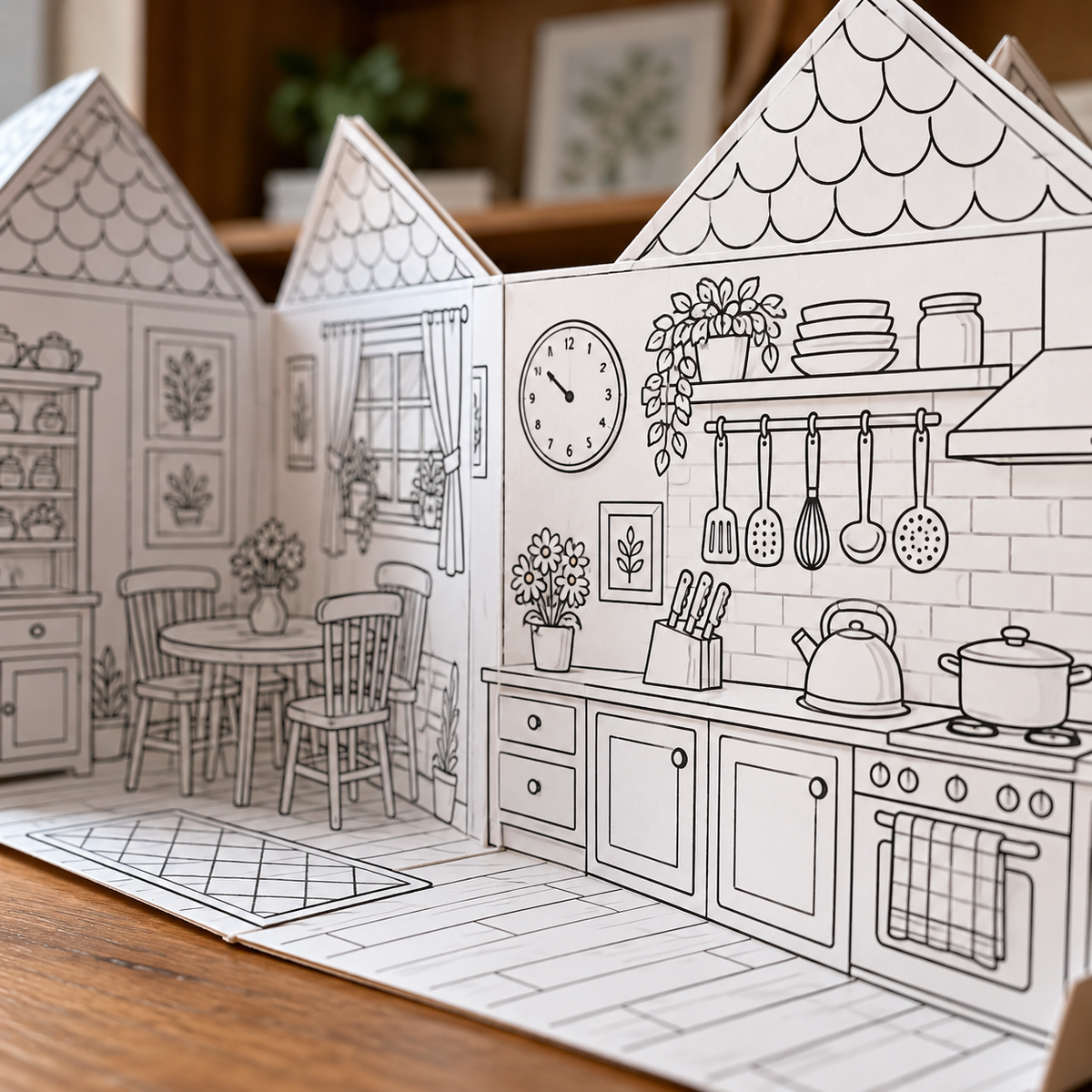 Foldable Paper House Template, 10 Printable Rooms for Coloring and Crafting