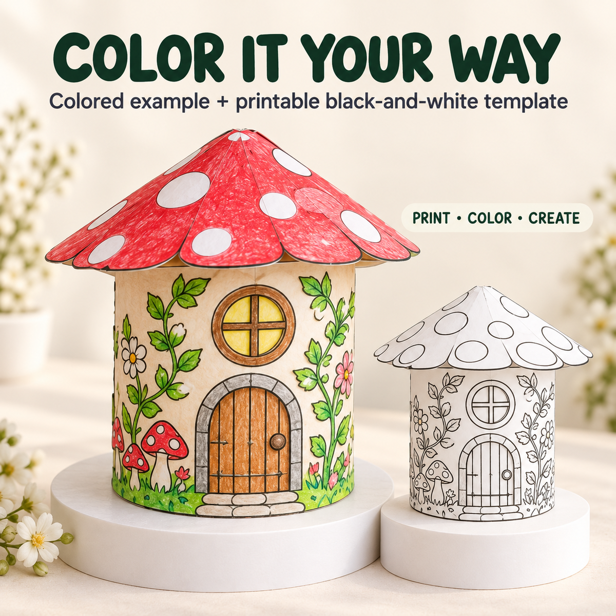 Printable Fairy House Craft, Coloring and Cut and Paste Activity for Kids
