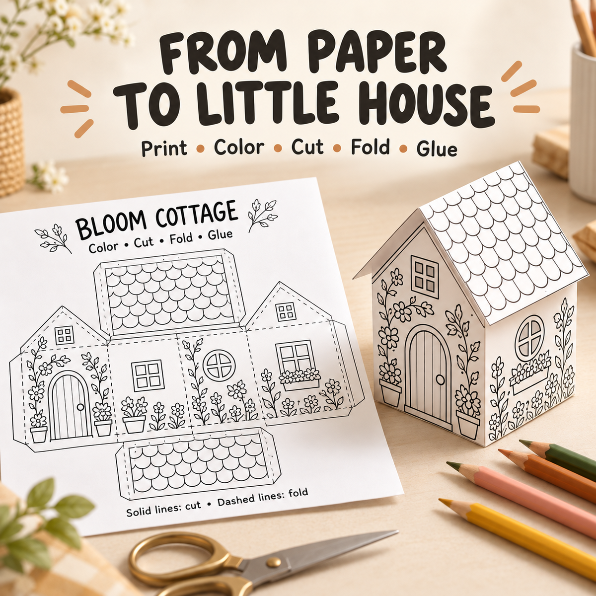 Printable Paper House Templates, 3D Cut and Fold Craft Activity